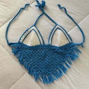 White and blue handmade crochet top !
